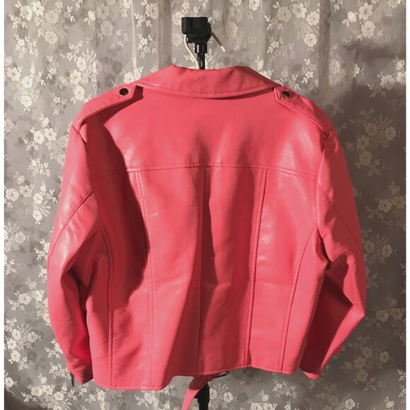 Vixen Micheline Pitt Cropped Pink Motorcycle Jacket Size 2XL Vegan Faux Leather - Picture 4 of 5